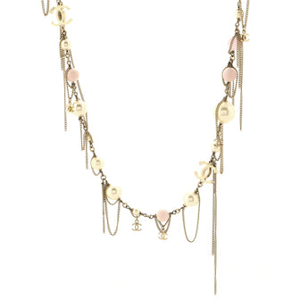 Chanel CC Long Necklace Metal with Faux Pearls and Beads