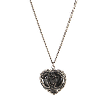 Chanel CC Heart Pendant Necklace Studded Metal and Resin