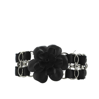 Chanel Double Chain Camellia Bracelet Plated Metal with Grosgrain and Metal