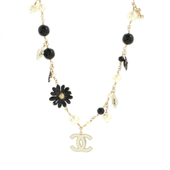 Chanel CC Flowers Long Necklace Faux Pearls, Beads and Metal with Enamel