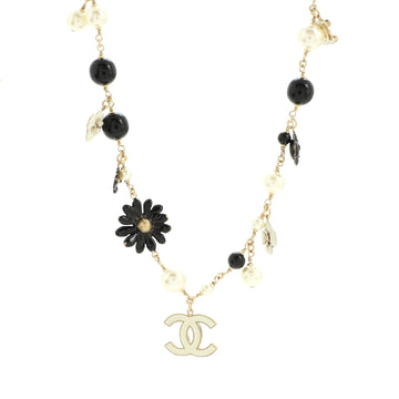 Chanel CC Flowers Long Necklace Faux Pearls, Beads and Metal with Enamel