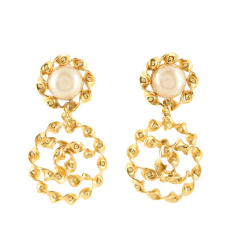 Chanel Swirl CC Drop Earrings Metal and Faux Pearl