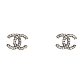 Chanel CC Stud Earrings Crystal Embellished Metal