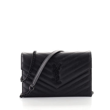 Saint Laurent Classic Monogram Wallet on Chain Matelasse Chevron Leather Small