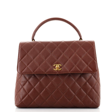 Chanel Vintage Classic Top Handle Flap Bag Quilted Caviar Jumbo