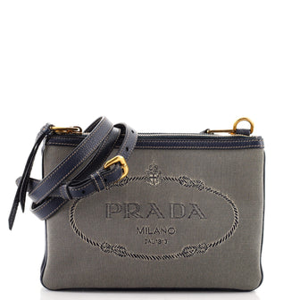 Prada Logo Double Zip Crossbody Bag Canvas