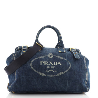 Prada Logo Buckle Frame Satchel Denim Large