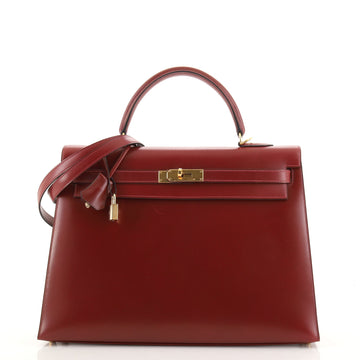 Hermes Kelly Handbag Red Box Calf with Gold Hardware 35