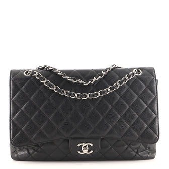Chanel Vintage Classic Single Flap Bag Quilted Caviar Maxi