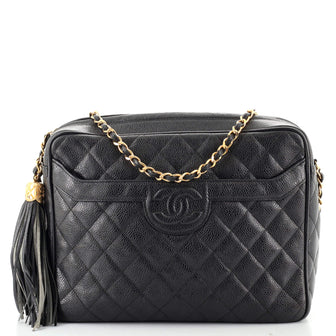 Chanel Vintage Front Pocket Camera Bag Quilted Caviar Medium