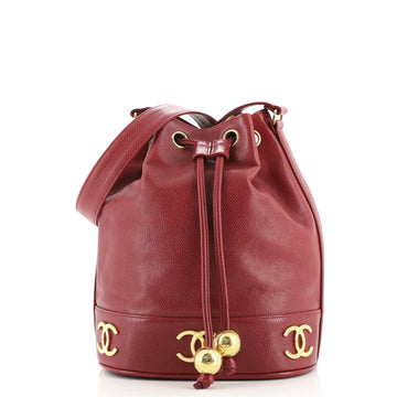 Chanel Vintage Metal CC Drawstring Bucket Bag Caviar Small