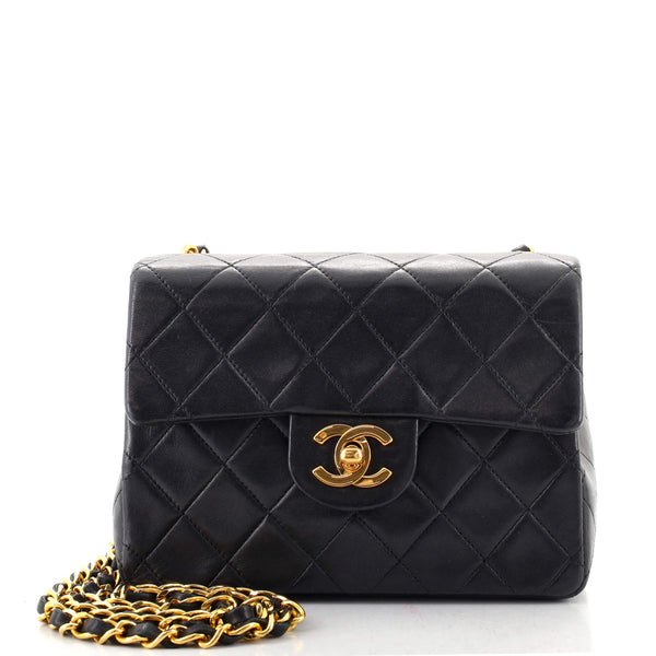 Chanel Vintage Square Classic Single Flap Bag Quilted Lambskin Mini Black  11768271