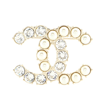 Chanel CC Brooch Metal with Crystals and Faux Pearls
