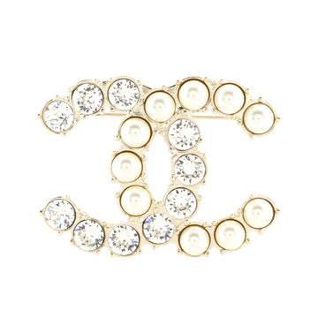 Chanel CC Brooch Metal with Crystals and Faux Pearls