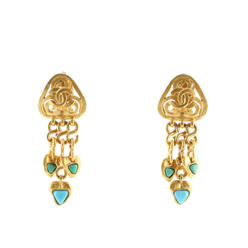 Chanel VIntage Dangling Stone Clip-On Earrings Metal and Resin