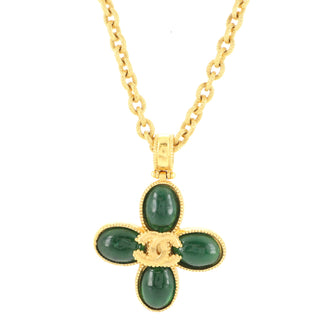 Chanel Vintage Clover Pendant Necklace Metal with Gripoix