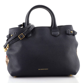 Burberry Banner Tote Leather and House Check Canvas Medium