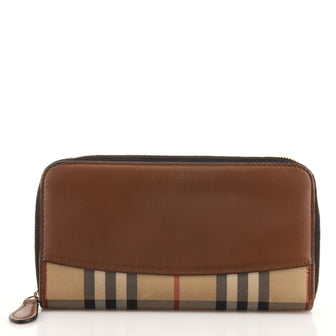 Burberry Elmore Zip Wallet Leather with Horseferry Check Canvas