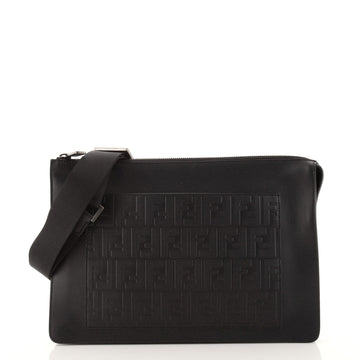 Fendi Flat Messenger Bag Leather with Zucca Embossed Detail Medium