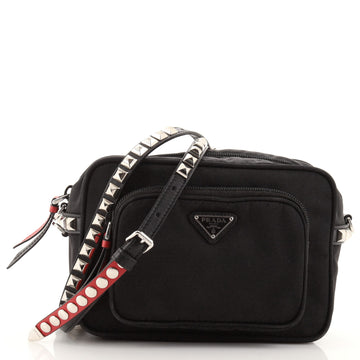 Prada New Vela Front Pocket Crossbody Bag Tessuto with Studded Leather Mini
