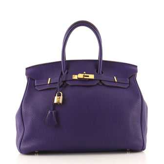 Hermes Birkin Handbag Purple Clemence with Gold Hardware 35