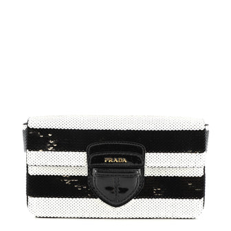 Prada Canapa Flap Clutch Striped Sequins