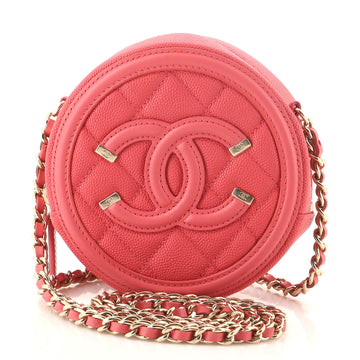 Chanel Filigree Round Clutch with Chain Quilted Caviar Mini