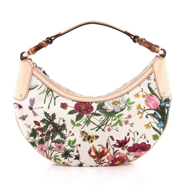 Gucci Bamboo Ring Half Moon Hobo Flora Canvas Medium