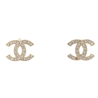 Chanel CC Stud Earrings Metal with Crystals