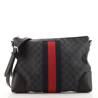 Gucci Web Zip Flat Messenger GG Coated Canvas Medium