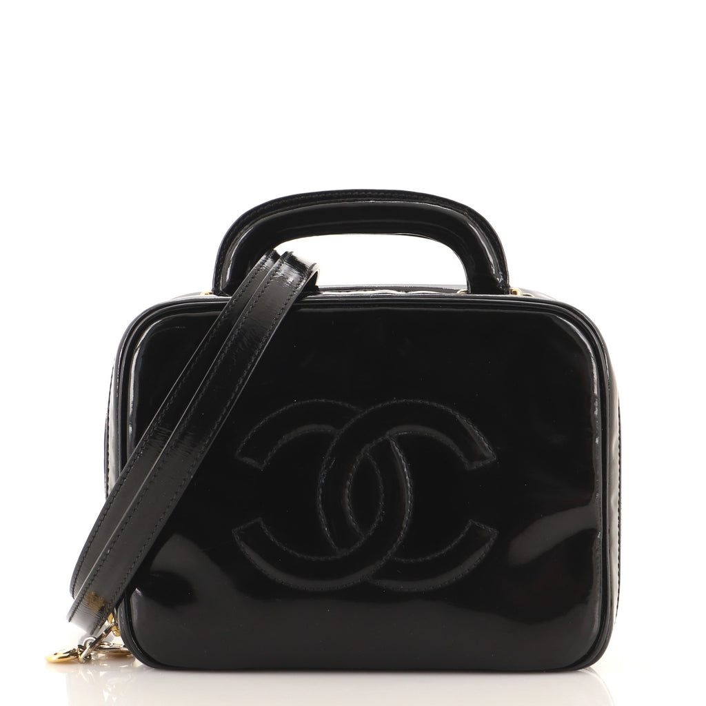Chanel Vintage Timeless Zip Around Vanity Case Patent Small Black