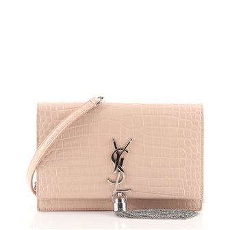 Saint Laurent Classic Monogram Tassel Chain Wallet Crocodile Embossed Leather