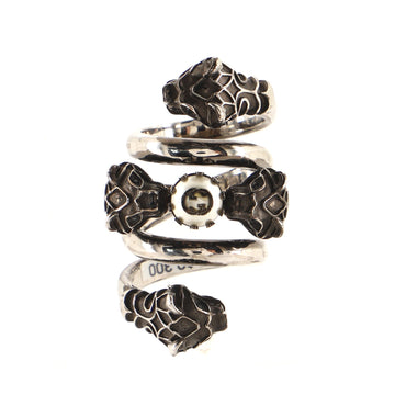 Gucci Tiger Heads Double Wrap Ring Metal with Faux Pearl