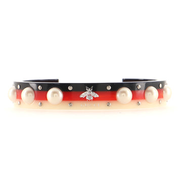 Gucci Bee Web Cuff Bracelet Studded Resin and Faux Pearls