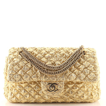 Chanel Bijoux Chain Double Flap Bag Quilted Metallic Bubble Fabric Small