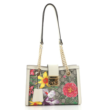 Gucci Padlock Chain Tote Flora GG Coated Canvas Small