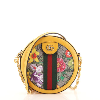 Gucci Ophidia Round Shoulder Bag Flora GG Coated Canvas Mini