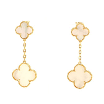 Van Cleef & Arpels Magic Alhambra 2 Motifs Earrings 18K Yellow Gold and Mother of Pearl