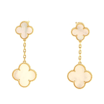 Van Cleef & Arpels Magic Alhambra 2 Motifs Earrings 18K Yellow Gold and Mother of Pearl