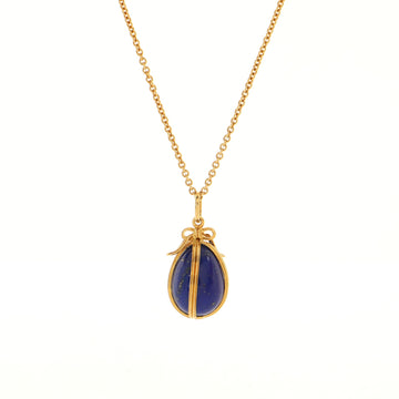 Tiffany & Co. Schlumberger Egg Pendant Necklace 18K Yellow Gold and Lapis Lazuli
