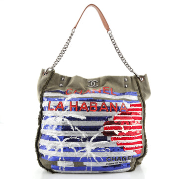 Chanel Cuba La Habana Chain Hobo Sequin Embellished Canvas Medium