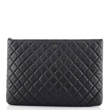Chanel O Case Clutch Quilted Caviar Large