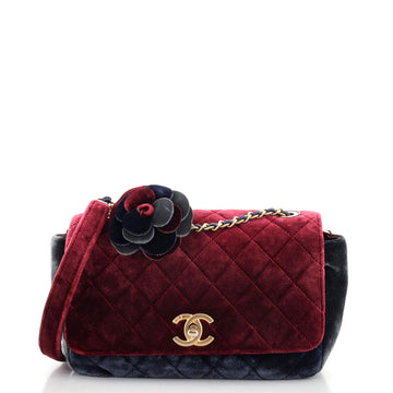Chanel Private Affair Camellia Flap Bag Quilted Velvet Medium