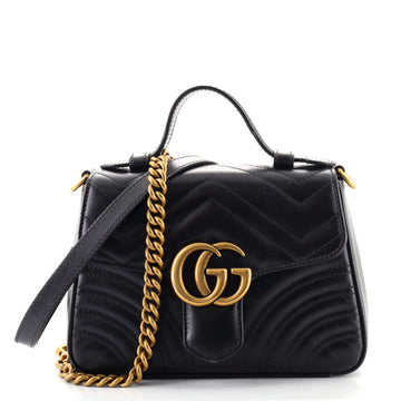 Gucci GG Marmont Top Handle Flap Bag Matelasse Leather Mini