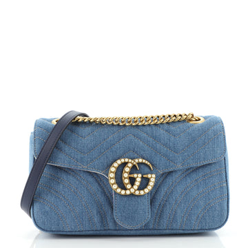 Gucci Pearly GG Marmont Flap Bag Matelasse Denim Small