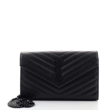 Saint Laurent Classic Monogram Wallet on Chain Matelasse Chevron Leather Medium