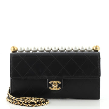 Chanel Chic Pearls Clutch with Chain Quilted Goatskin