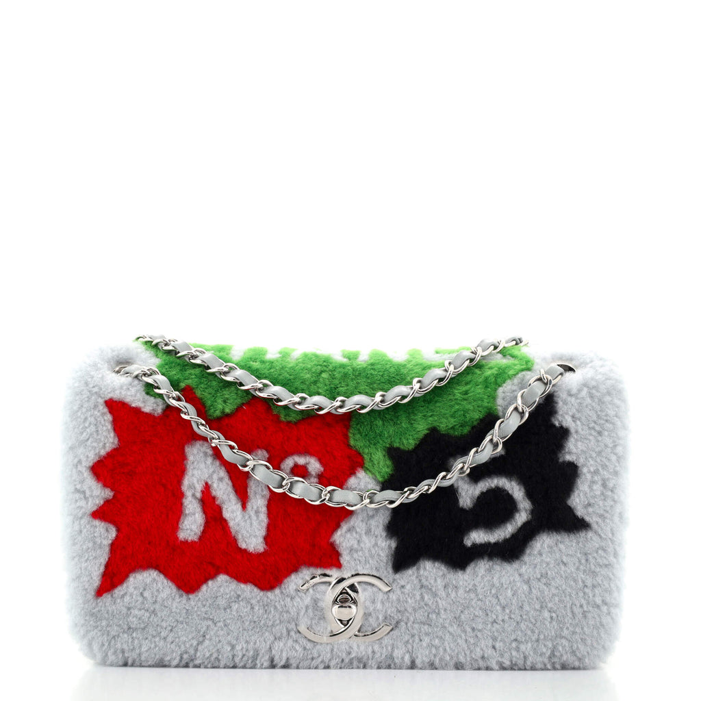 Chanel No.5 Comic Flap Bag Shearling with Quilted Lambskin Medium
