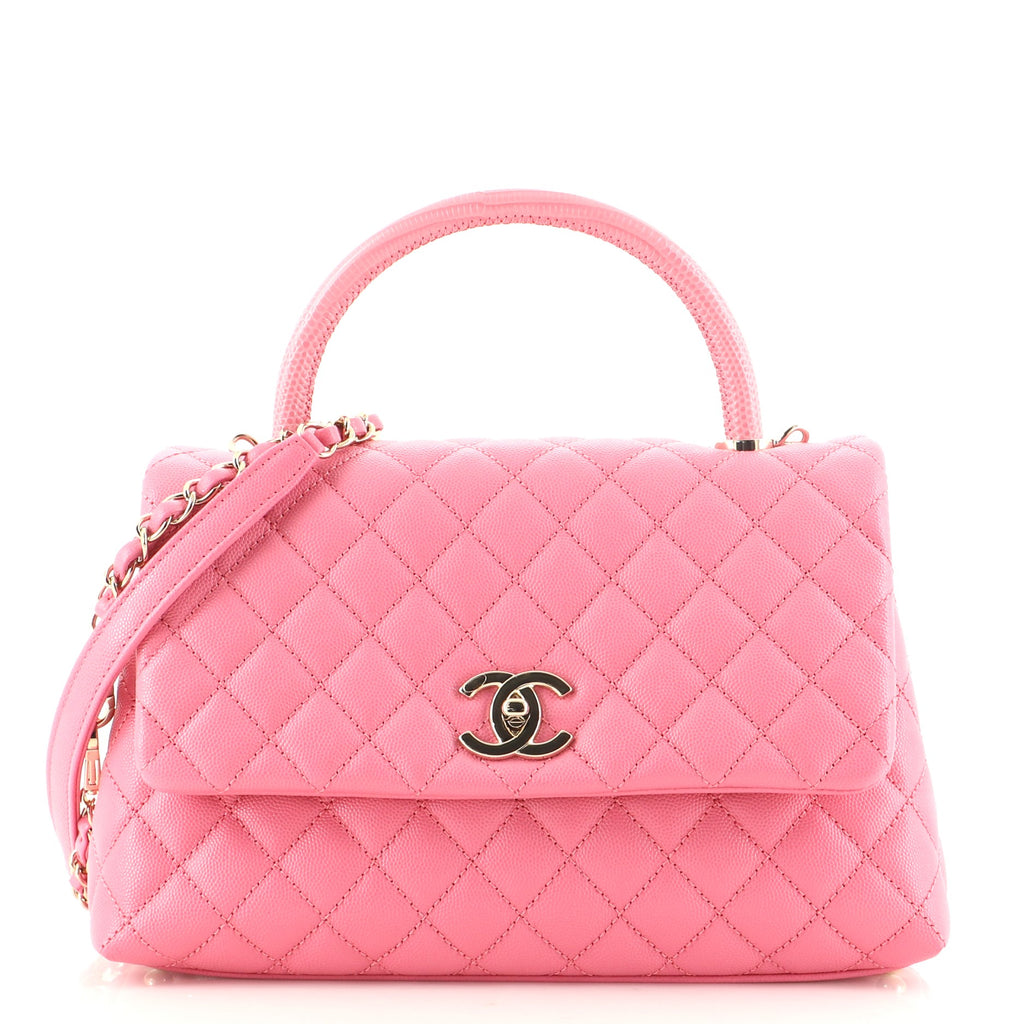 Chanel Small Coco Handle Quilted Navy Caviar Lizard Handle