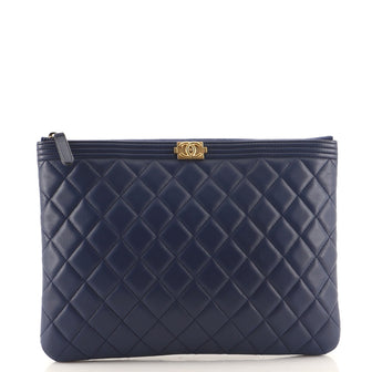 Chanel Boy O Case Clutch Quilted Lambskin Medium